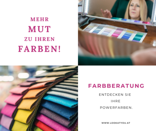 Viele bunte Stoffe. Frau sitzt vor Spiegel.