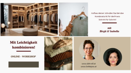 Workshop Folder mit begehbarer Garderobe, Pulloverstapel und Kleiderhaken mit grauem Pullover