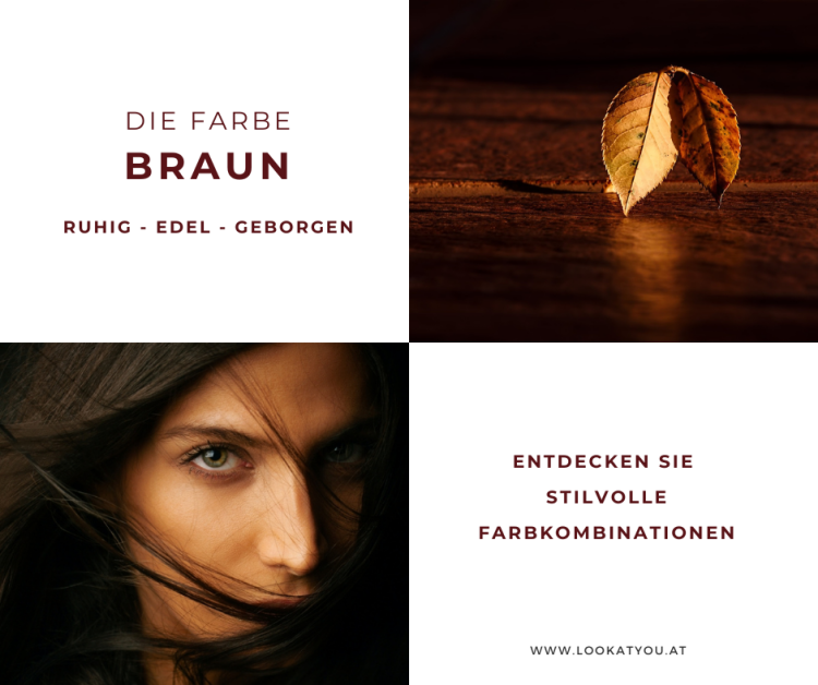 Kollage einer Frau mit dunklen Haaren, Beitragstexten und herbstlicher Blätter.