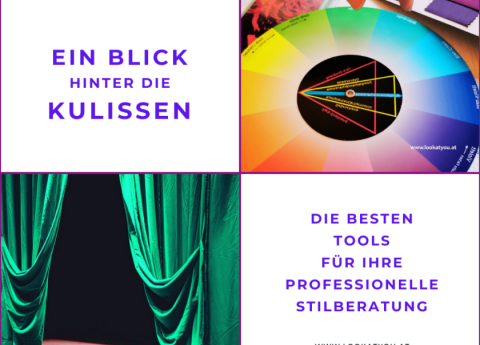 ein Vorhang &ouml;ffnet sich und gew&auml;hrt einen Einblick hinter die B&uuml;hne auf die verwendeten Tools einer Stilberatung